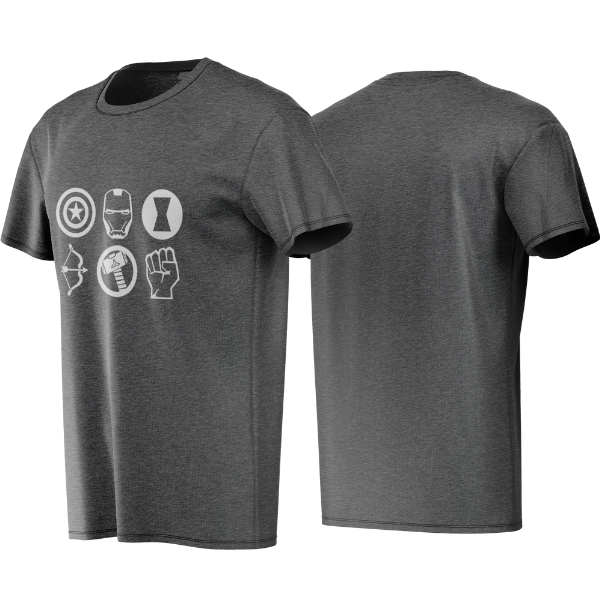 Gray t-shirt with white symbols on a white background