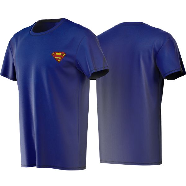 Blue t-shirt with Superman logo on a white background