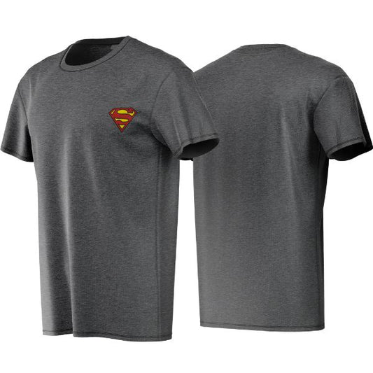 Gray t-shirt with Superman logo on a white background