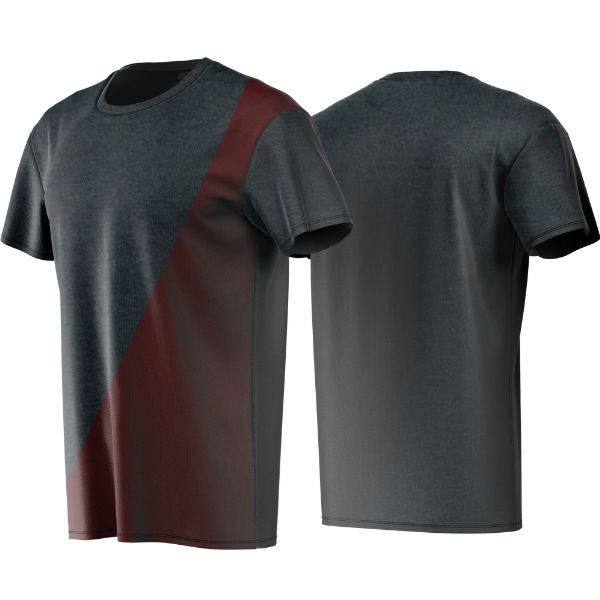 Gray t-shirt with a red and brown diagonal stripe on a white background