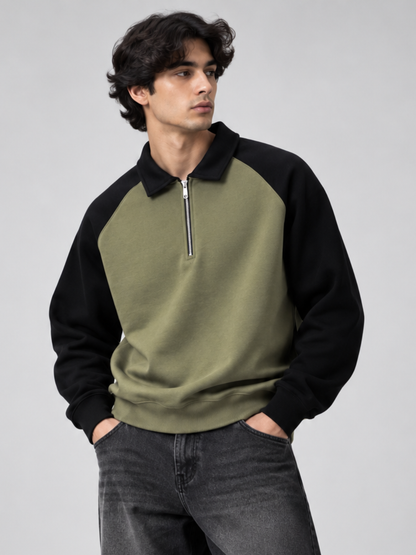 Men's Colourblock Quarter-Zip Fleece Sweatshirt – 300 GSM