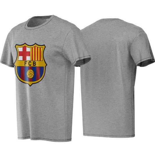 Gray t-shirt with Barcelona FC logo on a white background