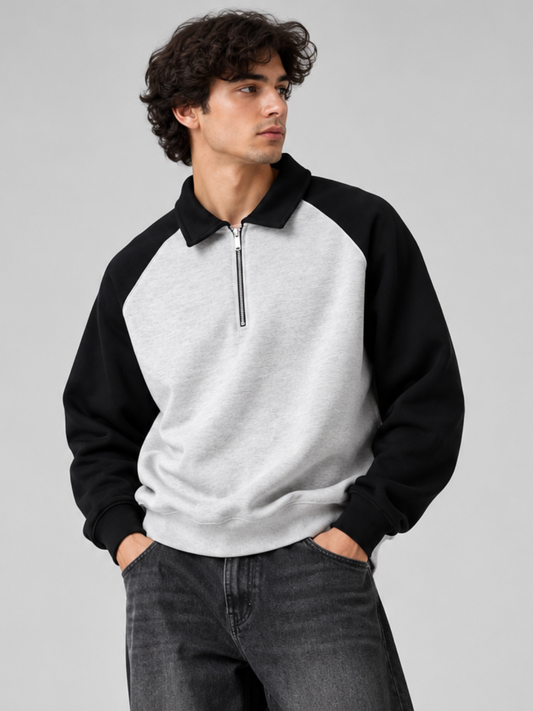 Men's Colourblock Quarter-Zip Fleece Sweatshirt – 300 GSM