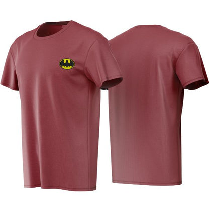 Red t-shirt with Batman logo on the chest, shown from front and back views.