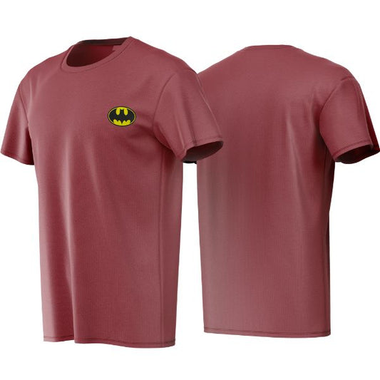 Red t-shirt with Batman logo on the chest, shown from front and back views.