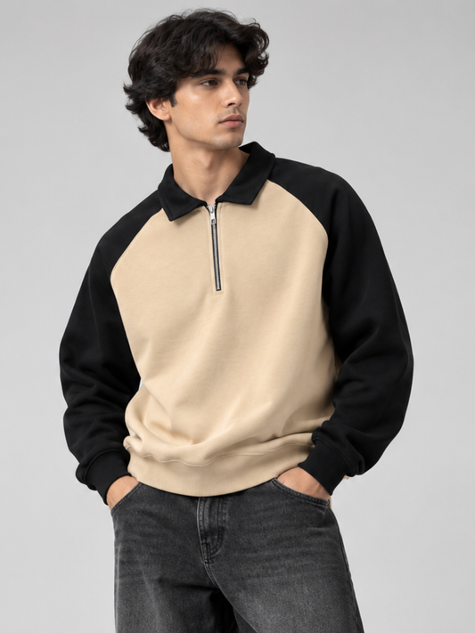 Men's Colourblock Quarter-Zip Fleece Sweatshirt – 300 GSM
