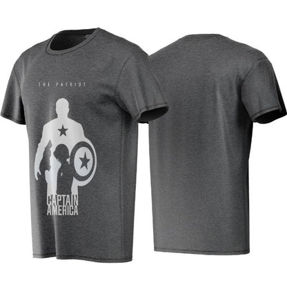 Gray t-shirt with Captain America graphic on a white background
