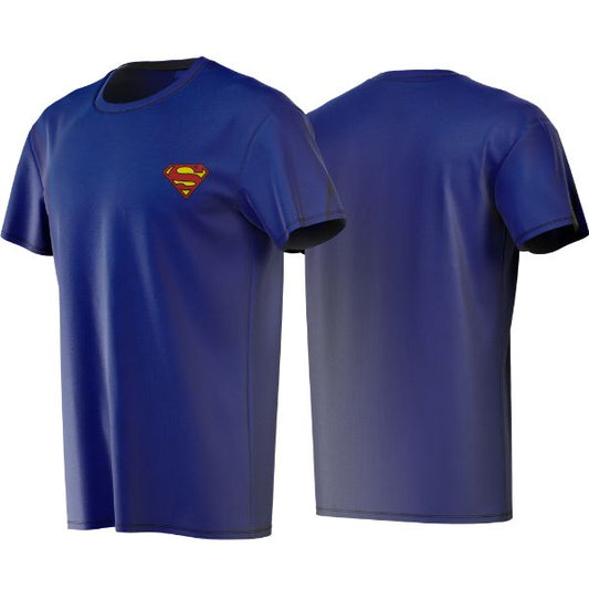 Blue t-shirt with Superman logo on a white background