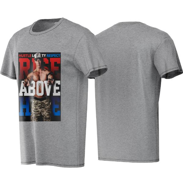Gray t-shirt with graphic design on a white background