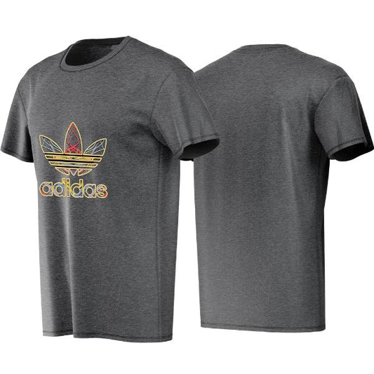 Gray Adidas t-shirt with colorful logo on a white background