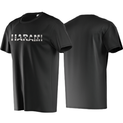 Black t-shirt with 'HARAMI NOCEN' text on a white background
