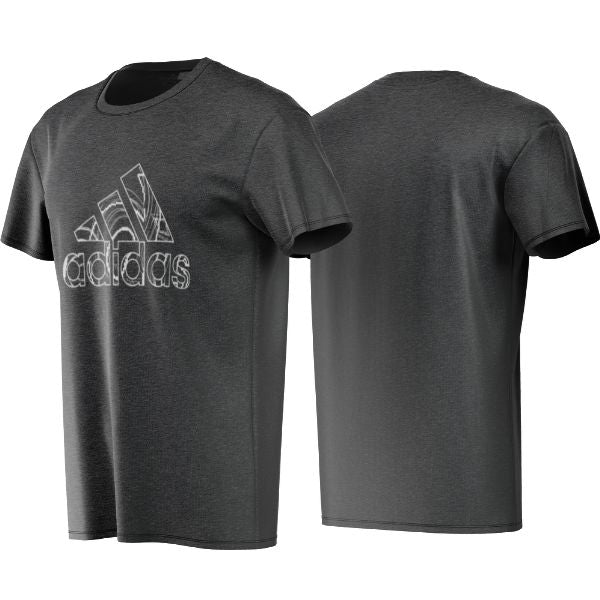 Gray Adidas t-shirt shown from front and back on a white background