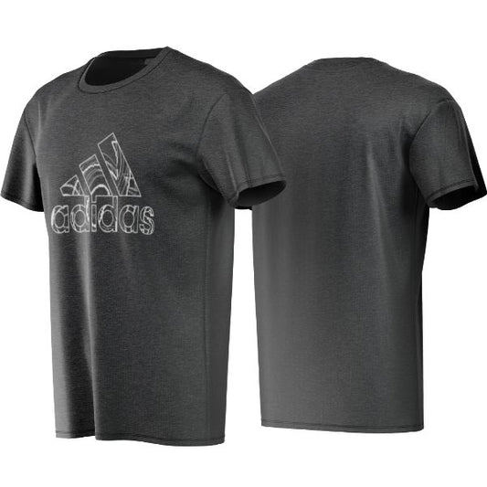 Gray Adidas t-shirt shown from front and back on a white background