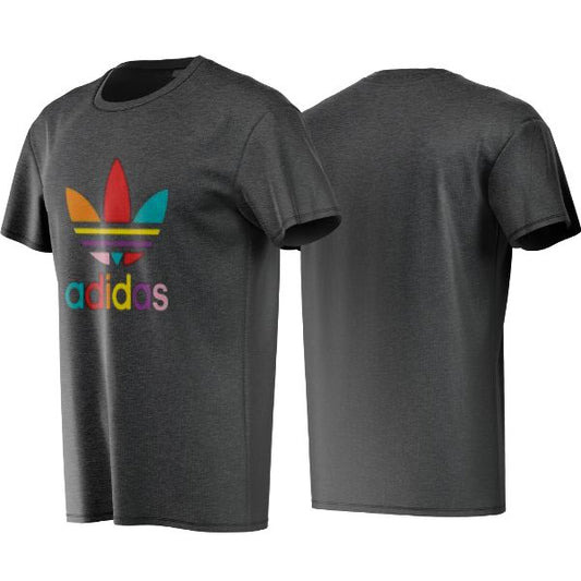 Gray t-shirt with Adidas logo on a white background