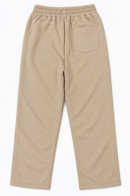 Beige fleece trousers with back pocket, rear view