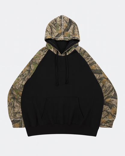 Kangaroo Pullover Hoodie with Printed Camo Sleeves