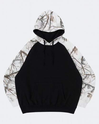 Kangaroo Pullover Hoodie with Printed Camo Sleeves