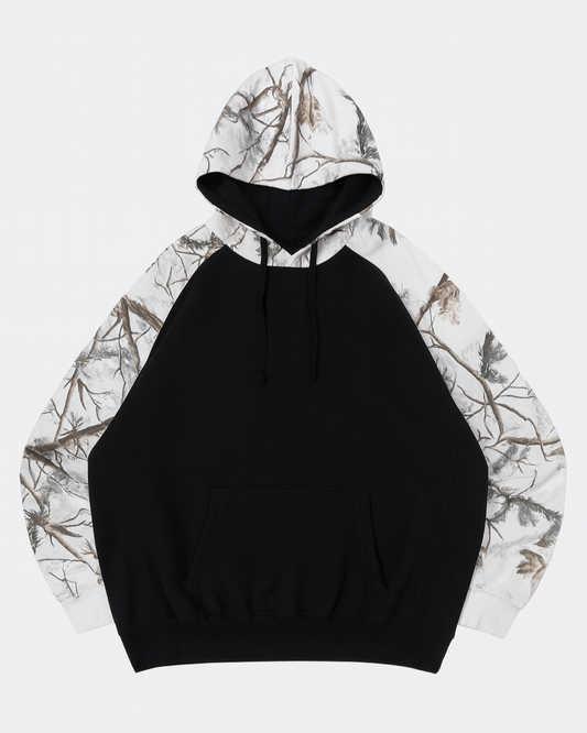 Kangaroo Pullover Hoodie with Printed Camo Sleeves