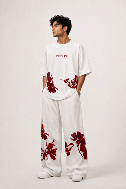 Zee's PK Red Floral Drop Shoulder Printed Tee