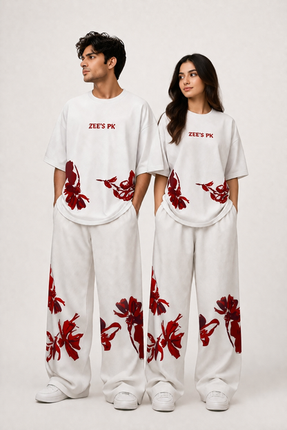 Zee's PK Red Floral Drop Shoulder Printed Tee