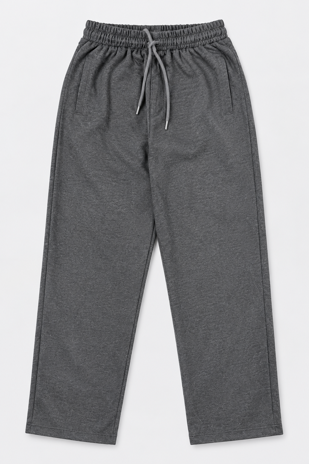 Dark charcoal straight-leg fleece trousers, front view