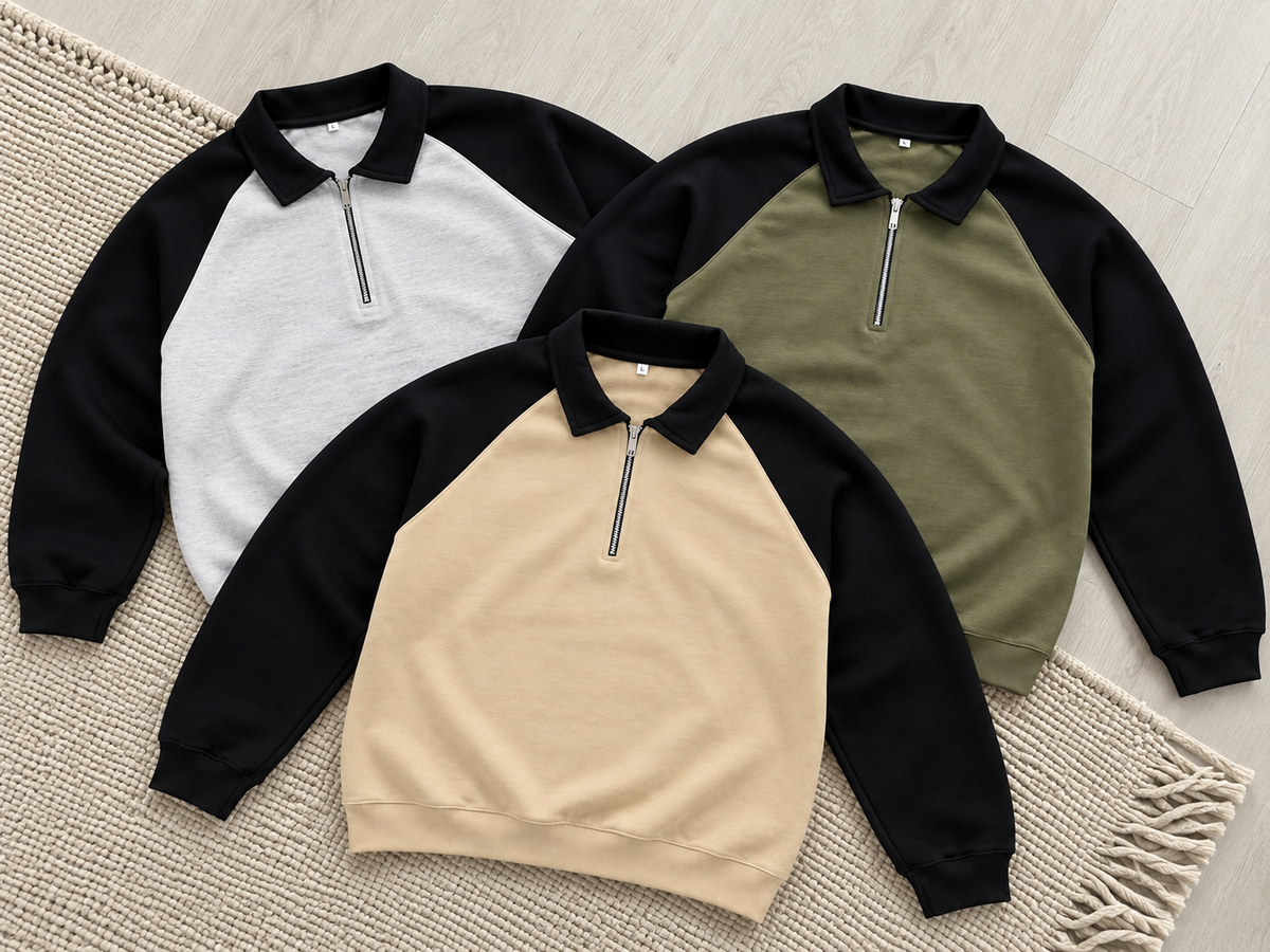 Men's Colourblock Quarter-Zip Fleece Sweatshirt – 300 GSM