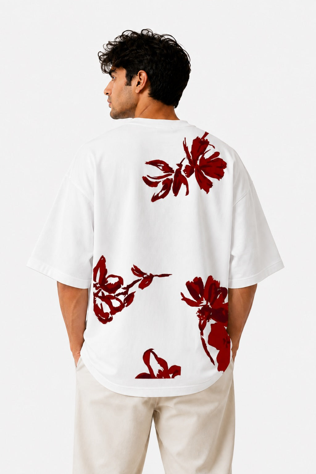 Zee's PK Red Floral Drop Shoulder Printed Tee