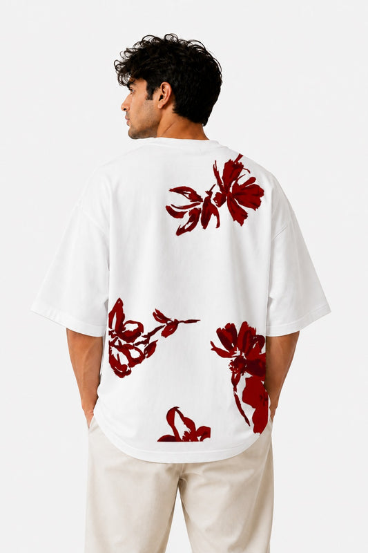 Zee's PK Red Floral Drop Shoulder Printed Tee