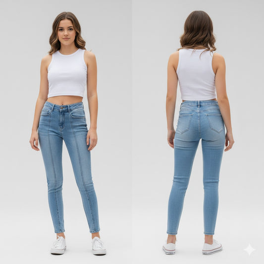 Girls Skinny Fit Denim Jeans Pants with Crease Line