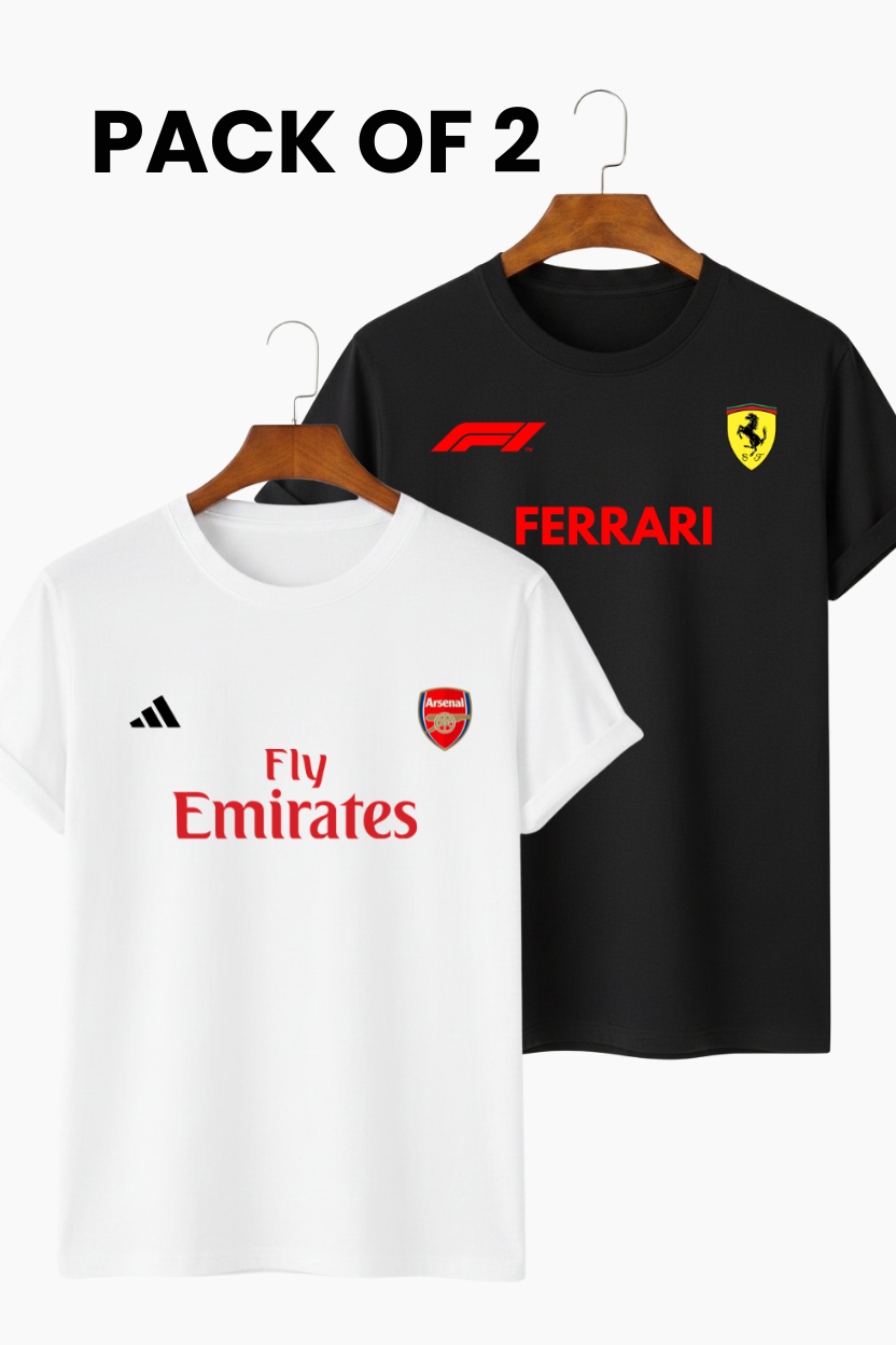 Pack of 2 - Premium Regular Tee - Fly Emirates & Ferrari
