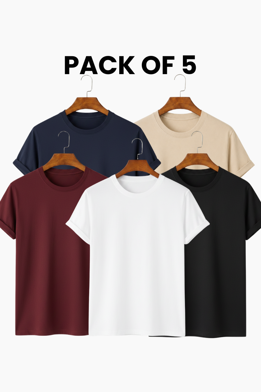 Pack of 5 Plain Regular Tees