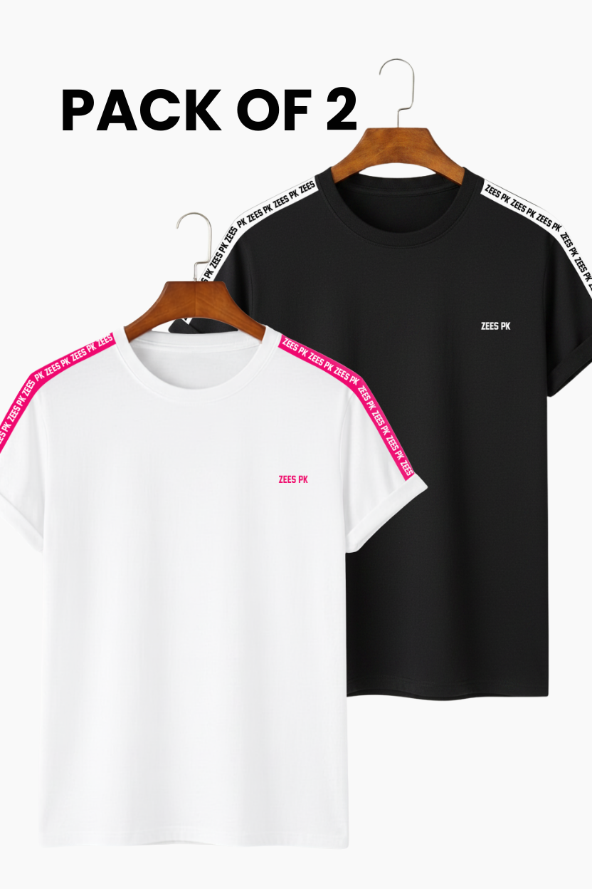 Pack of 2 – Zee's PK Taped Shoulder Branded Tee (Men + Women)